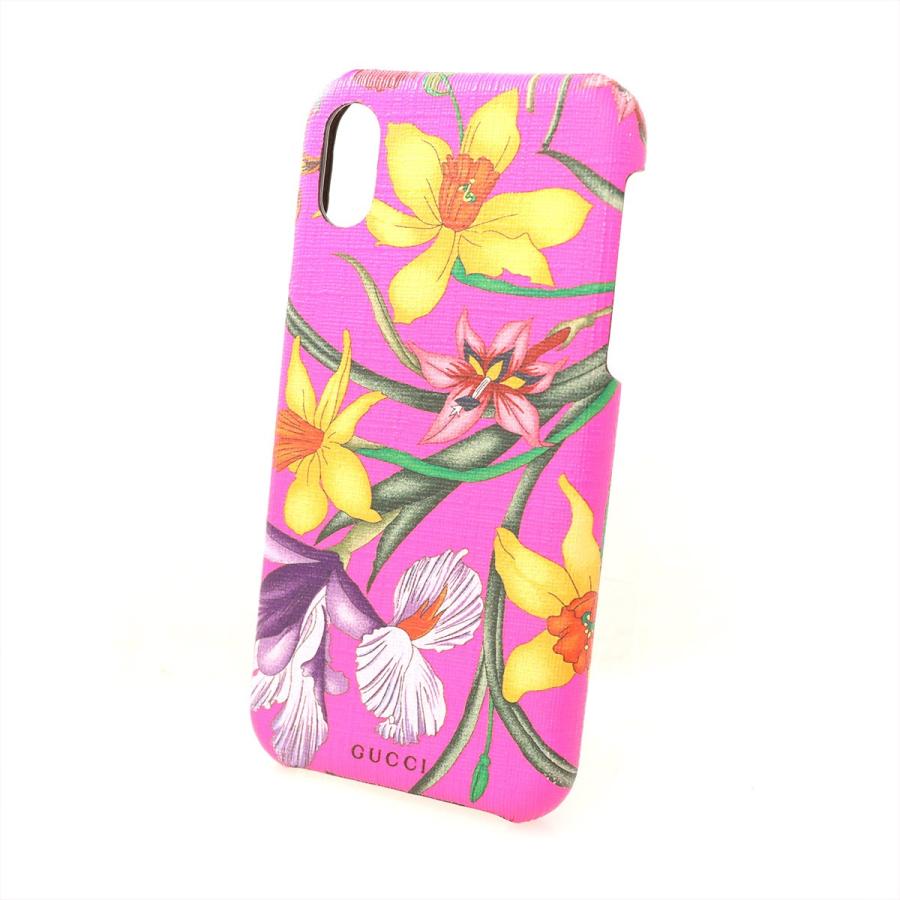 グッチ GUCCI iPhone X/XS ケース 550800 レザー ピンク ボタニカル柄  
