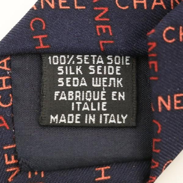 シャネル CHANEL ネクタイ シルク100% ロゴ 総柄 チェック ネイビー