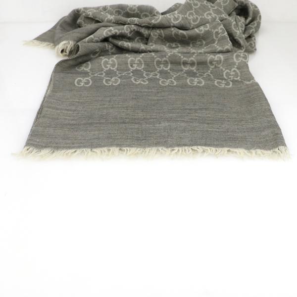 【美品】グッチ Gucci GG柄 ウールシルク ストール グレー グッチ GUCCI ストール ウール70% シルク30% ライトグレー GG柄