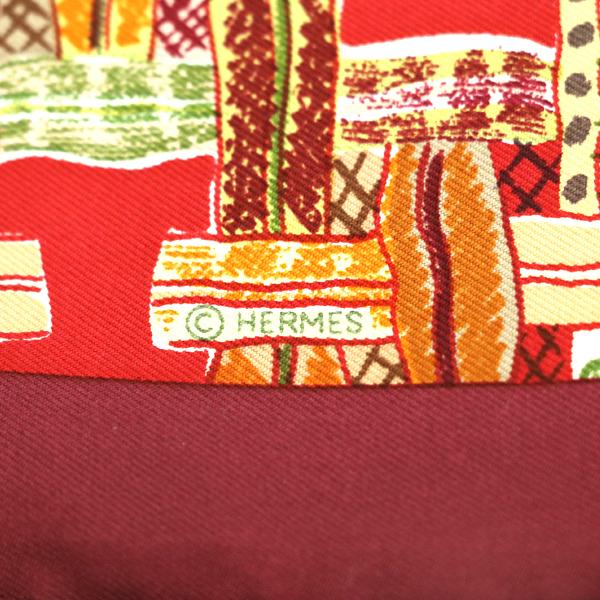 エルメス HERMES カレ45 スカーフ ボルドー 編み込みデザイン シルク