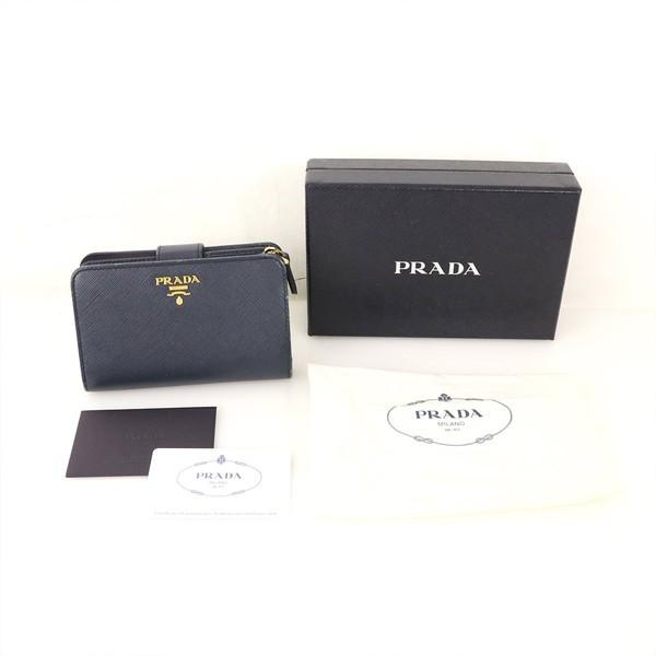 プラダ PRADA ネイビー レザー 二つ折り財布 サフィアーノメタル プラダ PRADA ネイビー レザー 二つ折り財布 サフィアーノメタル