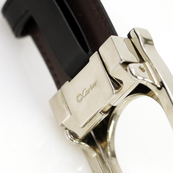 未使用 カルティエ レザー ベルト ブラック バックル ロゴ入りシルバー金具 h-n548.jpg