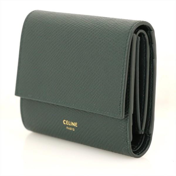 CELINE 三つ折り財布 ダークグリーン CELINE セリーヌ ダークグリーン レザー スモールトリフォード