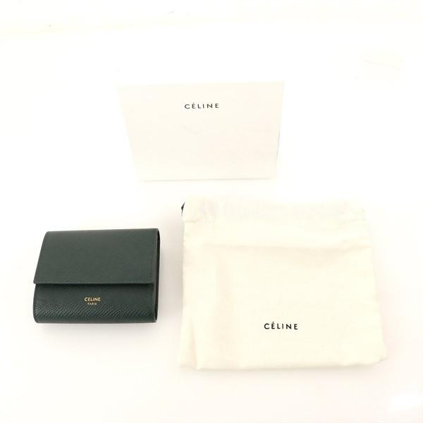 CELINE セリーヌ ダークグリーン レザー スモールトリフォード CELINE セリーヌ ダークグリーン レザー スモールトリフォード