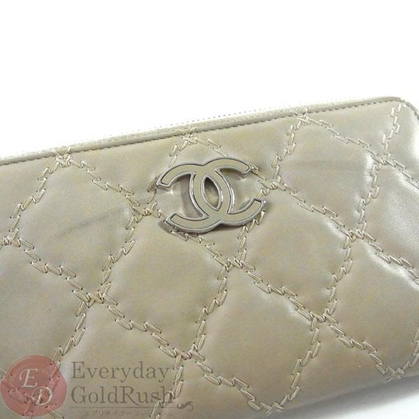 シャネル CHANEL ラウンドファスナー長財布 ラム ベージュ ワイルド