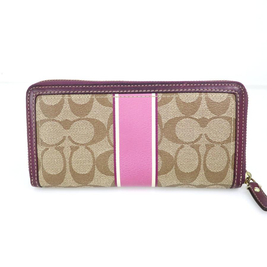 コーチ COACH シグネチャー パープル×ブラウン キャンバス レザー