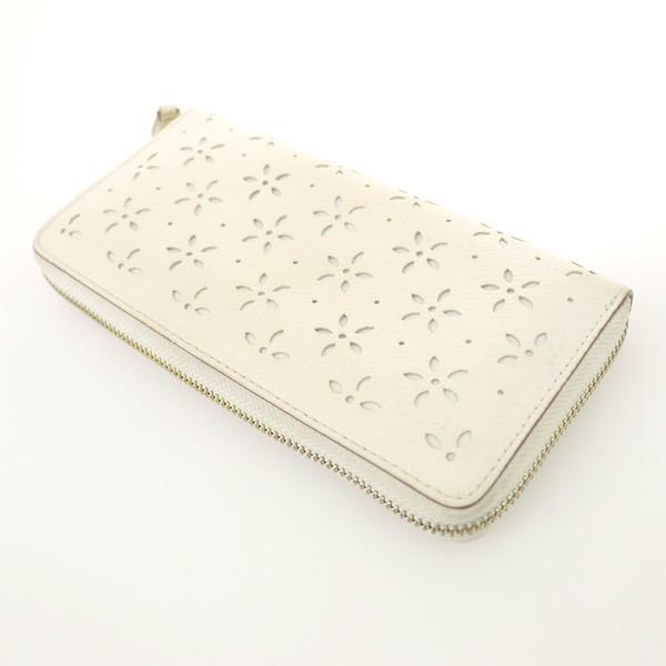 コーチ COACH ホワイト レザー ラウンドファスナー長財布 花柄 コーチ COACH ホワイト レザー ラウンドファスナー長財布 花柄