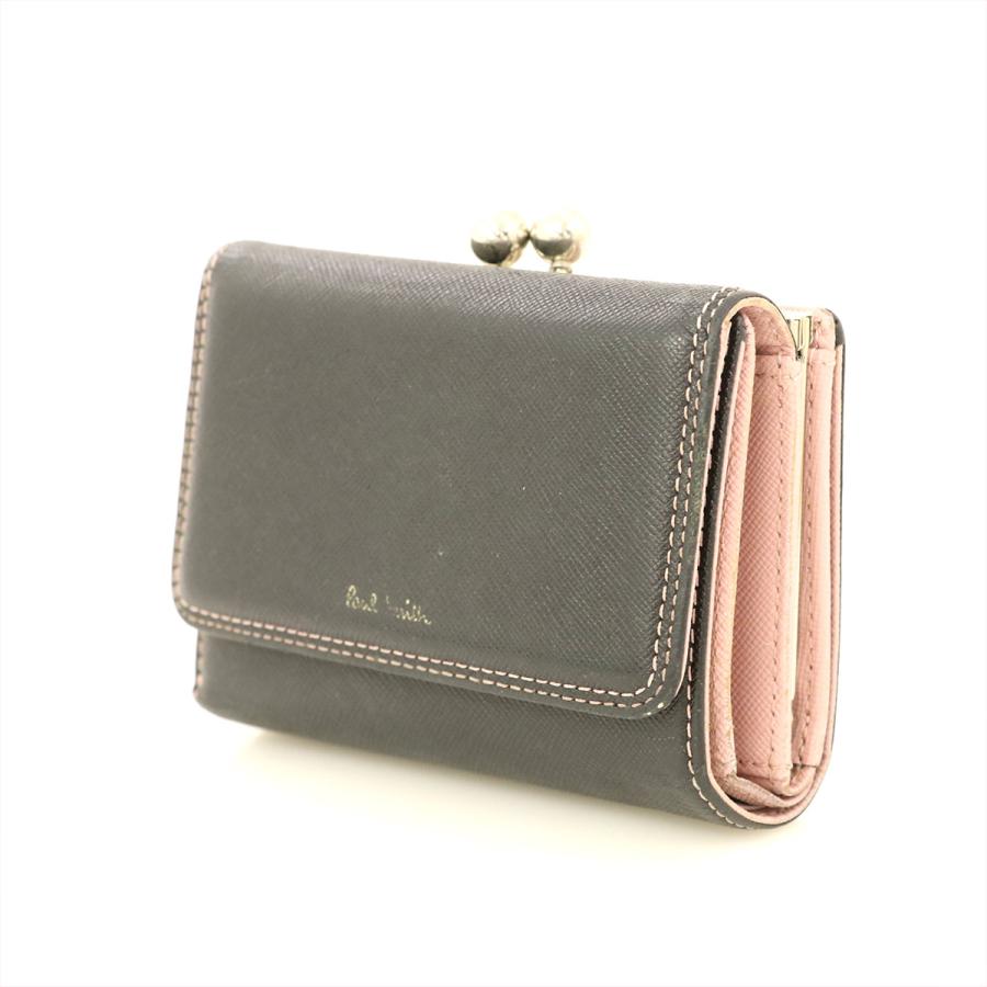 ポールスミス Paul Smith ブラック ピンク バイカラー レザー 三つ折り