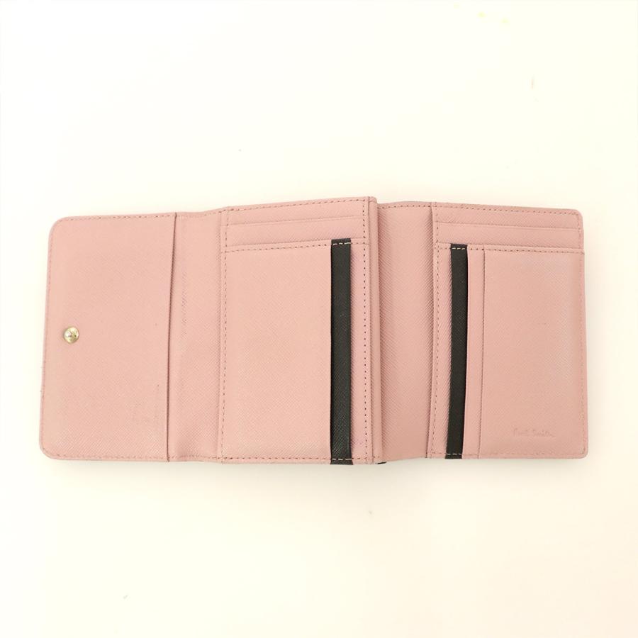 ポールスミス Paul Smith ブラック ピンク バイカラー レザー 三つ折り