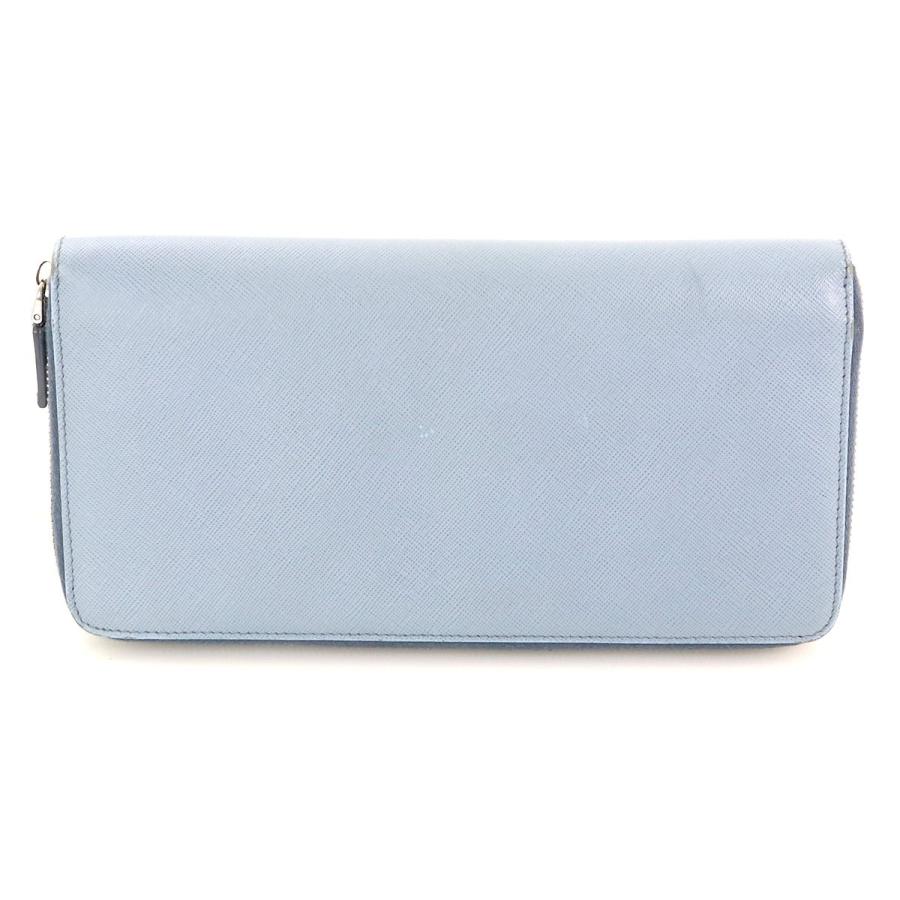 プラダ PRADA 水色 サフィアーノレザー ラウンドファスナー長財布