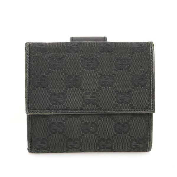 グッチ GUCCI GG ブラック レザー キャンバス 両面財布 74209 二 グッチ GUCCI GG ブラック レザー キャンバス 両面財布 74209 二