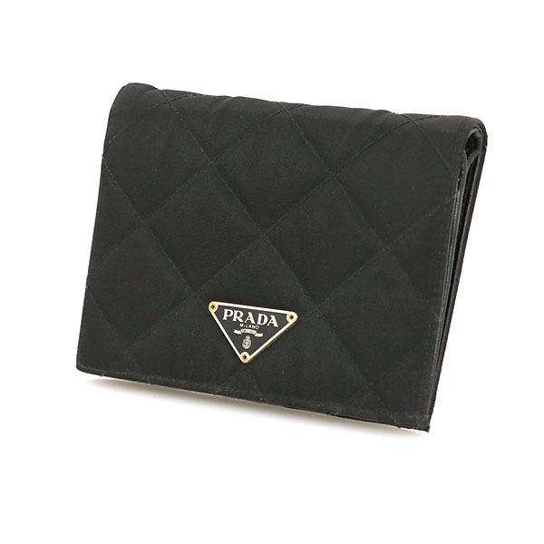 PRADA 二つ折り財布 キルティング ナイロン ブラック プラダ PRADA キルティング ブラック ナイロン レザー ミニ財布 二
