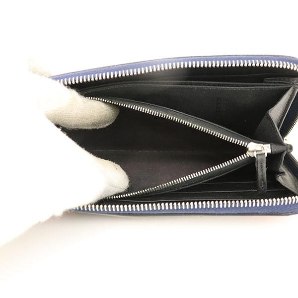 フェンディ FENDI ネイビー レザー バグズアイ ラウンドファスナー 長