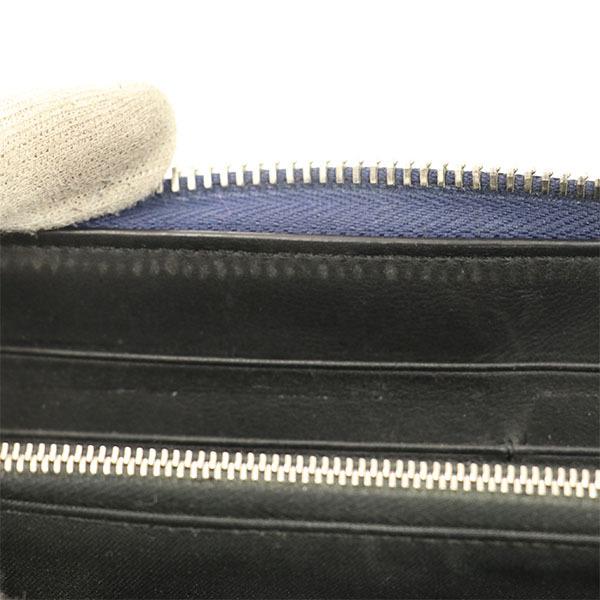 フェンディ FENDI ネイビー レザー バグズアイ ラウンドファスナー 長