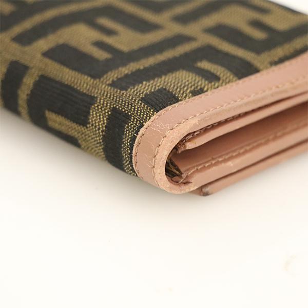 フェンディ FENDI ズッカ柄 ピンク キャンバス×レザー 二つ折り財布