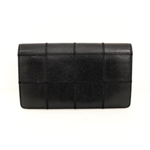 シャネル CHANEL チョコバー ブラック キャピアスキン 二つ折り長財布