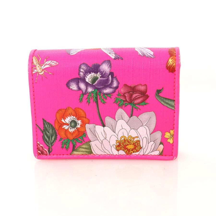 美品 限定 GUCCI タイガー ホースビット コンパクト財布 フローラ グッチ GUCCI Gホースビット ボタニカル柄 ピンク レザー フローラ