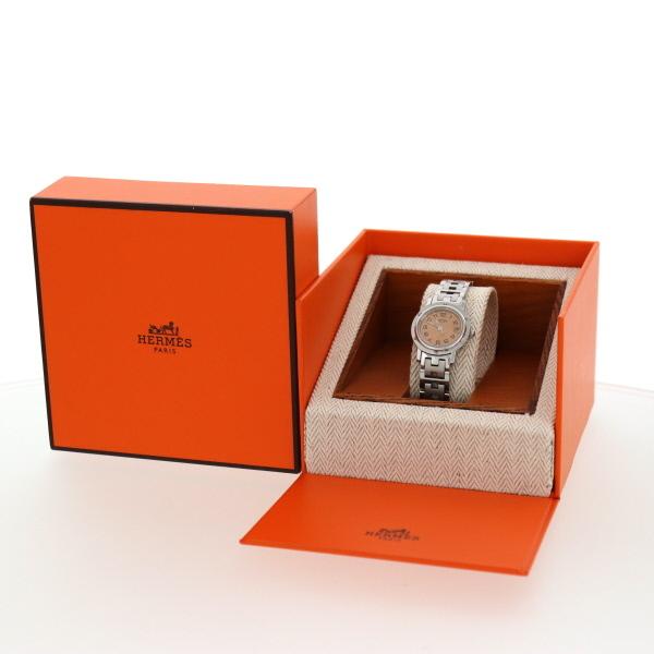 エルメス HERMES クリッパー デイト CL4.210 クオーツ サーモンピンク