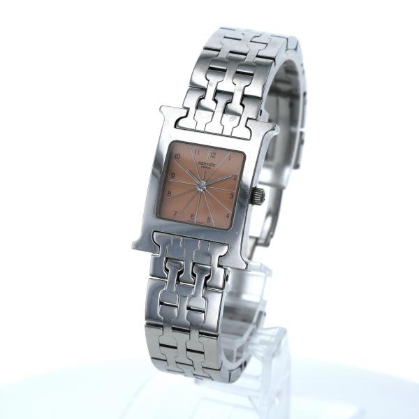 エルメス HERMES Hウォッチ アラビア HH1.210 クオーツ サーモンピンク 