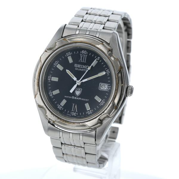 SEIKO シルバー アナログ時計 メンズジャンクです。 セイコー SEIKO DZ デイト V742-7A40 クオーツ ブラック 黒 文字盤 3針