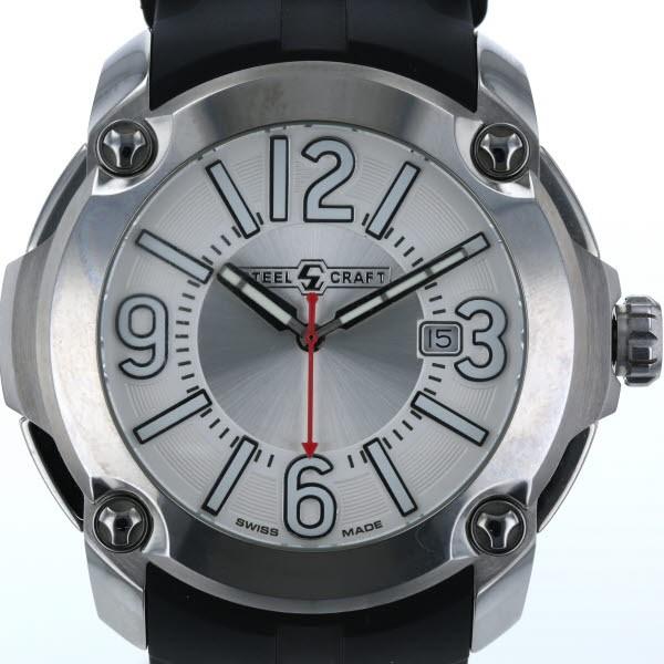 スティールクラフト STEEL CRAFT ラウンド ジェントルマン デイト RGQ3 クオーツ ホワイト メンズ 腕時計 【sa】【中古