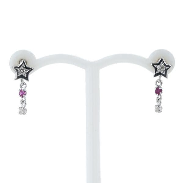 K14WG ホワイトゴールド ピアス ダイヤモンド 0.03ct/0.03ct ルビー  