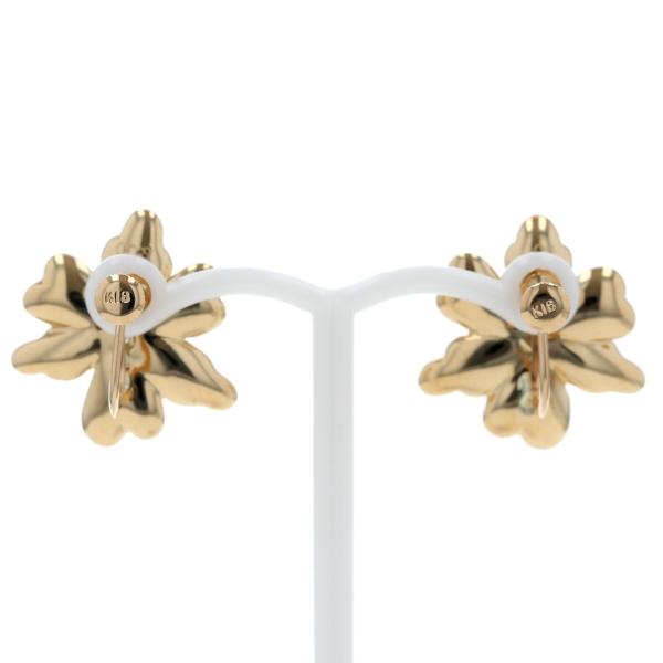 K18YG イエローゴールド イヤリング ダイヤモンド 0.08ct/0.08ct 花 フラワー モチーフ つや消し デザイン【新品仕上済】【zz】【中古】の画像