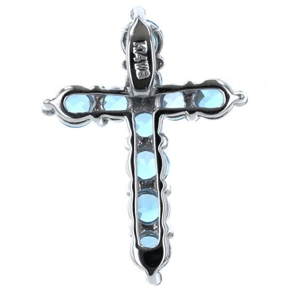 K14WG ホワイトゴールド ペンダントトップ ブルートパーズ クロス