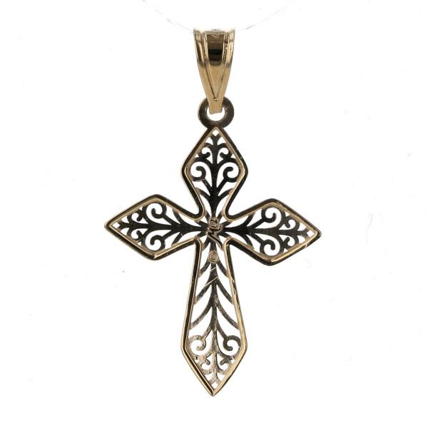 Ma K14YG イエローゴールド ネックレストップ 十字架 クロス 透かし