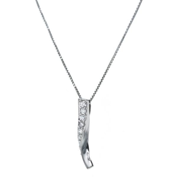 Pt950 プラチナ ネックレス ダイヤモンド0.30ct バー ウェーブ ねじり 