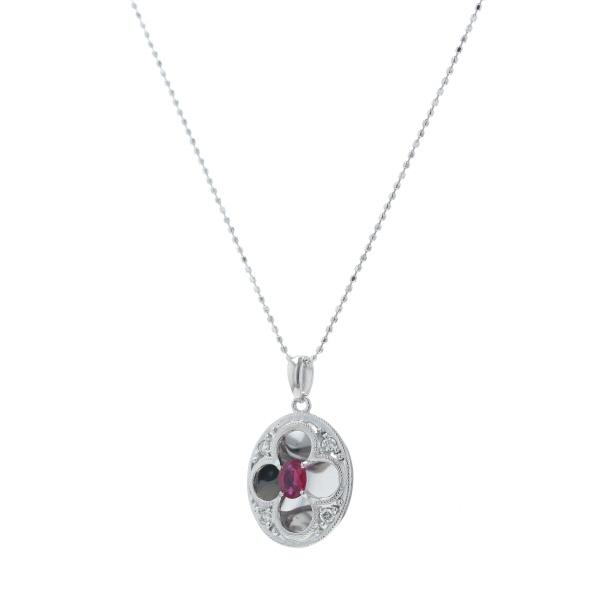 K18WG ホワイトゴールド ネックレス ルビー 0.26ct ダイヤモンド 0.08ct フラワー 花 ミラー 45cm【新品仕上済】【zz】【中古】の画像