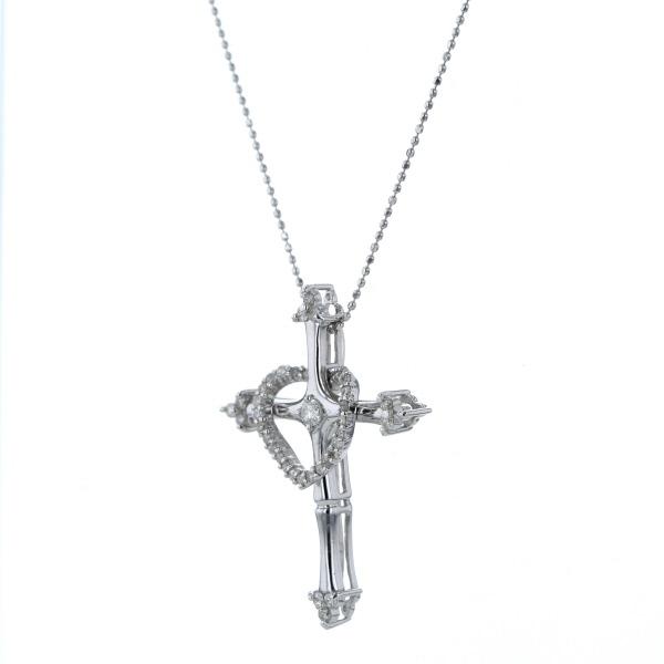 K18WG ホワイトゴールド ネックレス ダイヤモンド0.30ct/0.20ct 十字架 