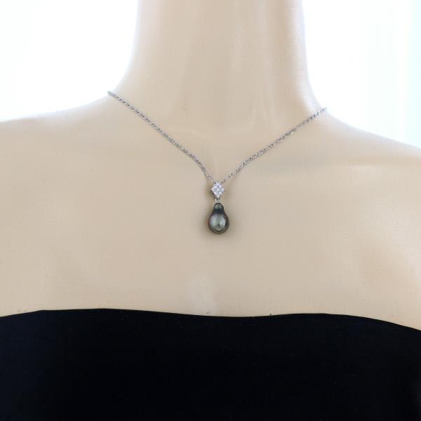 値下げ Pt900 Pt850 ネックレス 黒蝶真珠 10.5mm ダイヤモンド 0.24ct
