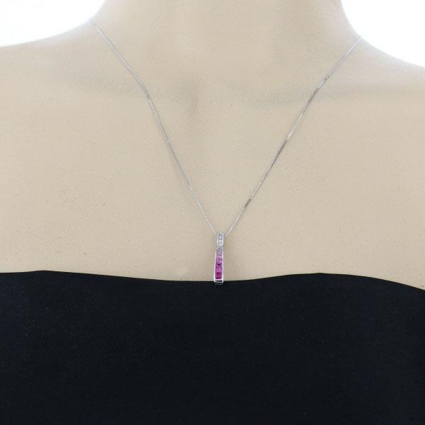 GSTV K18WG ホワイトゴールド ネックレス ダイヤ 0.05ct ルビー 0.18ct