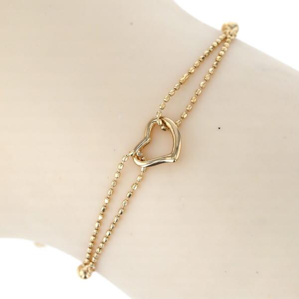K18YG イエローゴールド ブレスレット オープンハート 2連 ミラーボール カットボールチェーン 18cm【新品仕上済】【af】【中古