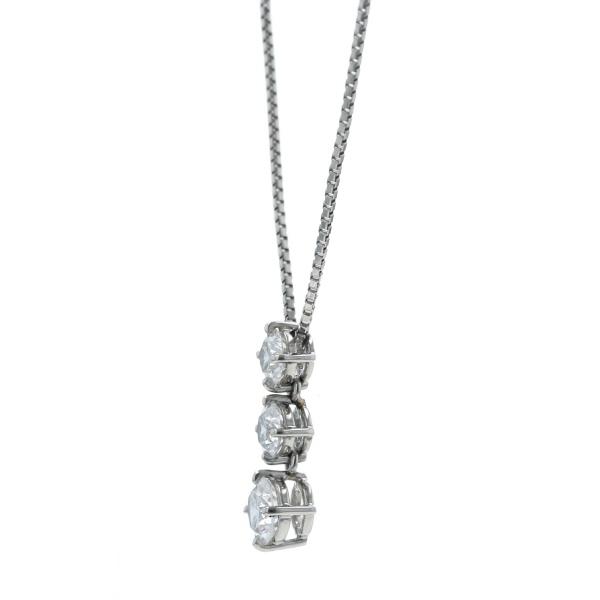 Pt900 Pt850 プラチナ ネックレス ダイヤモンド 0.562ct/0.334ct/0.321ct 3連 カラーF SI2 40cm 鑑定書【新品仕上済】【zz】【中古】の画像