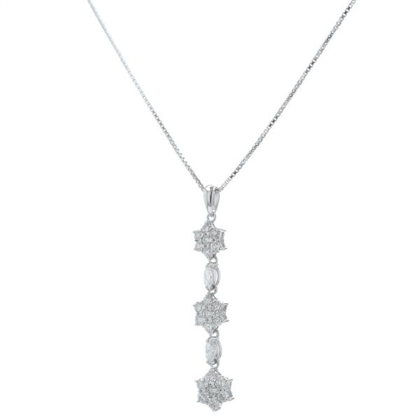 K18WG ホワイトゴールド ネックレス ダイヤモンド 1.00ct 3連 花 フラワー トリロジー スイング 45cm【新品仕上済】【zz】【中古】の画像