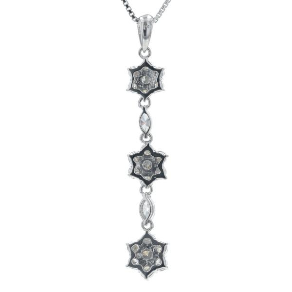 K18WG ホワイトゴールド ネックレス ダイヤモンド 1.00ct 3連 花 フラワー トリロジー スイング 45cm【新品仕上済】【zz】【中古】の画像
