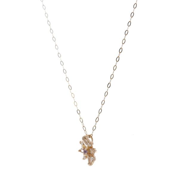 K18PG ピンクゴールド ネックレス ダイヤモンド 0.05ct ローズクォーツ