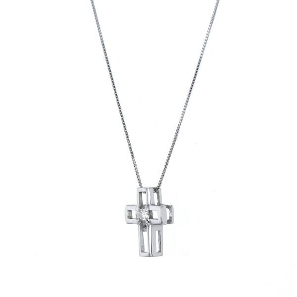 K14WG ホワイトゴールド ネックレス ダイヤモンド 0.06ct 1粒 オープン 