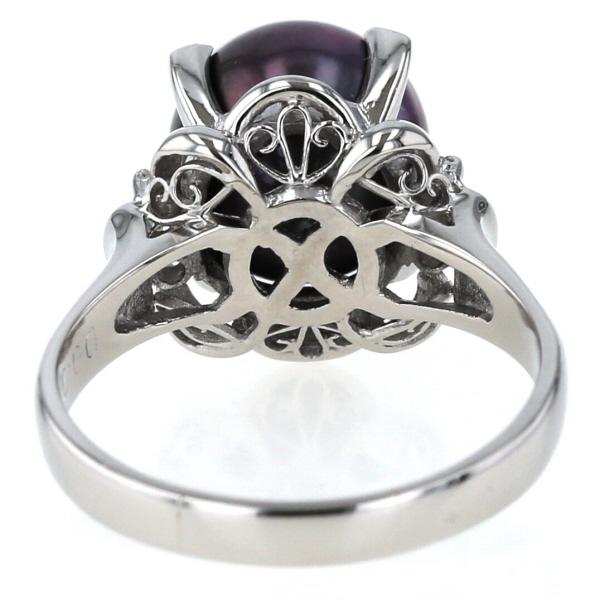 Pt900 プラチナ リング 黒蝶真珠 9.7mm ダイヤモンド 0.07ct サイド  