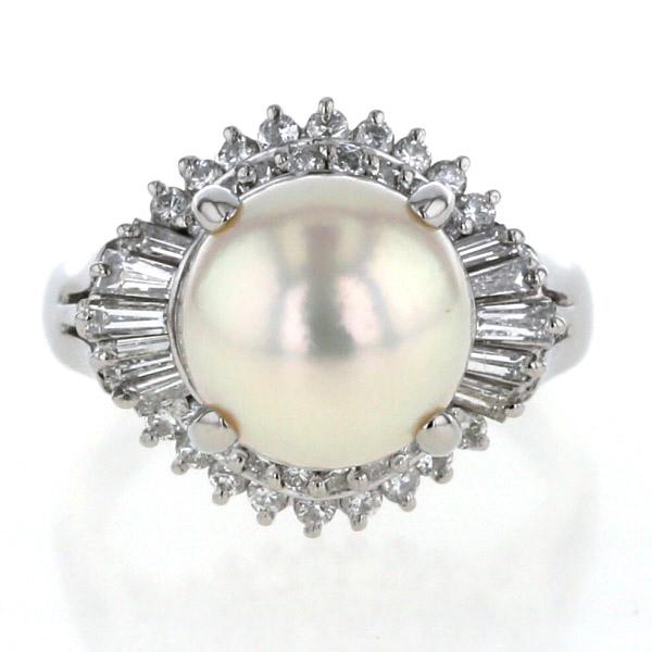 値下げ Pt850 プラチナ リング 真珠 9.5mm パール ダイヤモンド 0.66ct 
