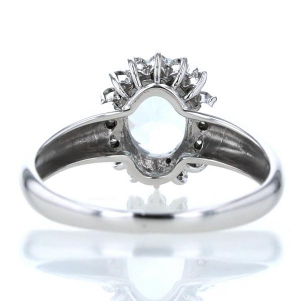 K14WG ホワイトゴールド リング アクアマリン 1.12ct ダイヤモンド 