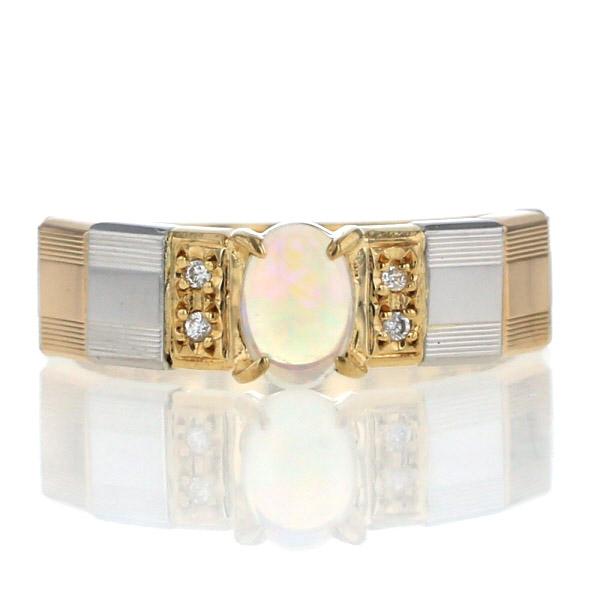 K18YG Pt900 コンビ リング オパール 0.35ct ダイヤモンド 0.02ct
