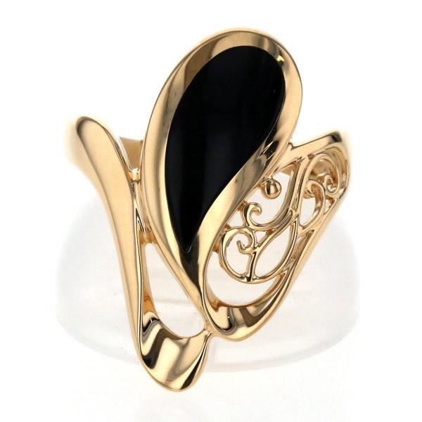 K18YG イエローゴールド リング オニキス 一粒 ペイズリー柄  