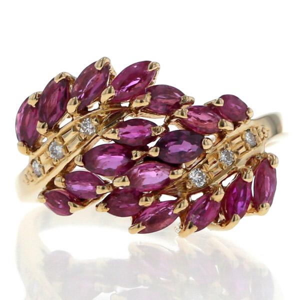 K18YG イエローゴールド リング ルビー ダイヤモンド 0.05ct マーキス