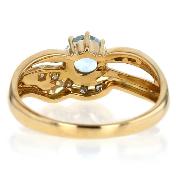 K18YG イエローゴールド リング アクアマリン 0.48ct ダイヤモンド
