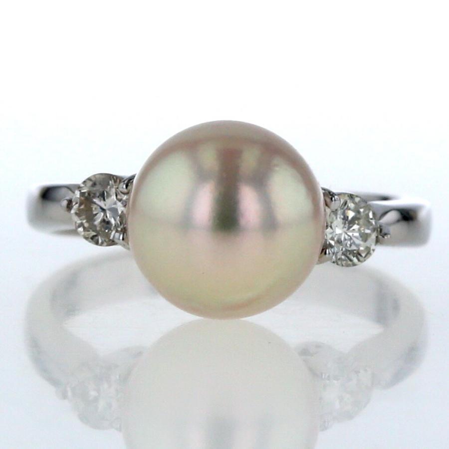 値下げ Pt900 プラチナ リング アコヤ真珠 9.3mm ダイヤモンド 0.30ct