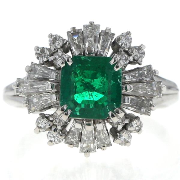 Pt900 プラチナ リング エメラルド 0.96ct ダイヤモンド 0.78ct