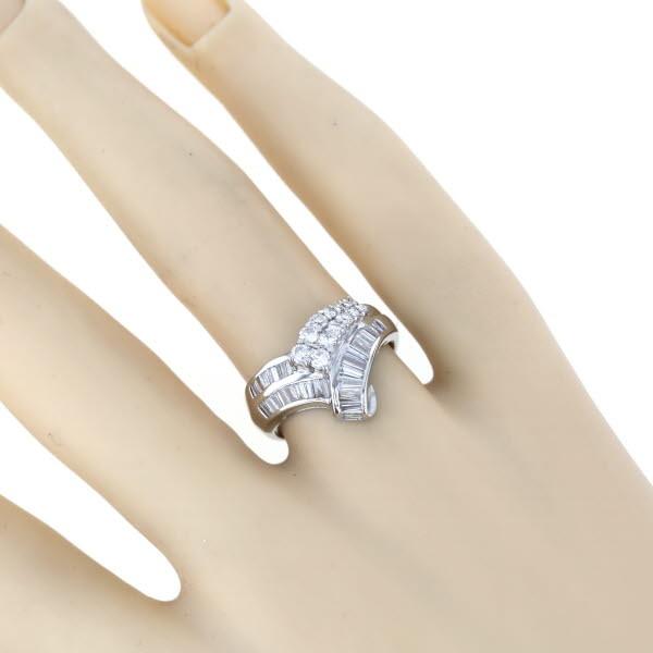 Pt900 プラチナ リング ダイヤモンド 1.05ct 二連 ウェーブ V字